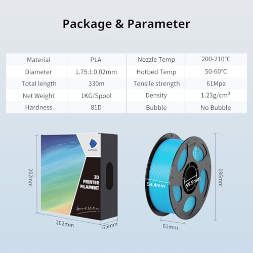 Anycubic PLA 3D Printer Filament, Intelligent PLA Filament Enhanced Smart Printing, 3D Printing PLA Filament 1.75mm Dimensional Accuracy +/- 0.02mm, 1KG Reusable Spool (2.2 lbs), Tropical Turquoise