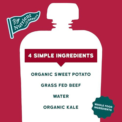 Serenity Kids 6+ Months Baby Food Pouches - Grass Fed Beef Puree with Organic Kale & Sweet Potato - BPA-Free Baby Snacks - 3.5 Oz, 6 Pack