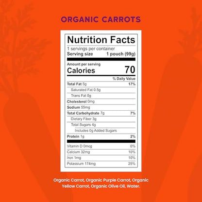 Serenity Kids 6+ USDA Months Organic Carrot Veggie Puree Baby Food Pouches - 3.5 oz Pack of 12 - Organic, BPA-Free & Allergen Free - No Sugary Fruits & No Added Sugar - 3.5 Oz, 12 Pack
