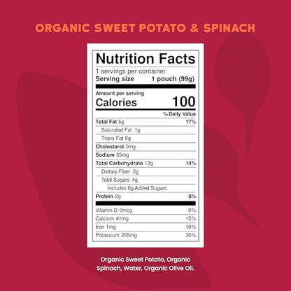 Serenity Kids 6+ Months Veggie Puree Baby Food Pouches - USDA Organic - No Sugary Fruits or Added Sugar - Allergen Free - 3.5 Oz BPA-Free Pouch - Sweet Potato & Spinach - 6 Count - Sweet Potato Puree