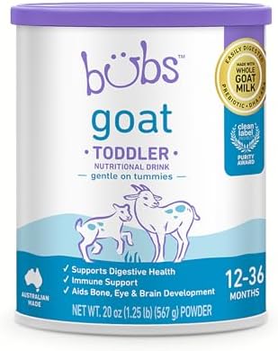 Bubs Goat Toddler Nutritional Drink, Non-GMO Whole Goat Milk-Based Gentle Formula, for Kids 12-36 Months, 20 oz