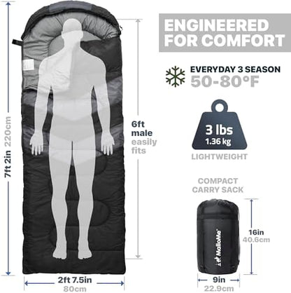 MalloMe Sleeping Bags for Adults Cold Weather & Warm - Backpacking Camping Sleeping Bag for Kids 10-12, Girls, Boys - Lightweight Compact Camping Essentials Gear Accessories Hiking Sleep Must Haves