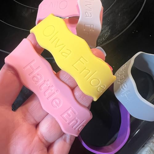 3 Piece Personalized Baby Bottle Labels for Daycare School Summer Camp Customized Children's Water Bottle Name Bands Custom Engraved Reusable Silicone Cup Bands Labels
