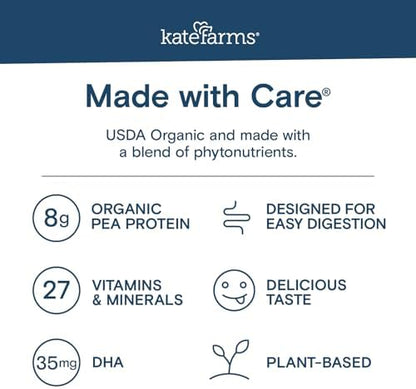 KATE FARMS Organic Kids Nutrition Vanilla Shake, 8g Protein, 27 Vitamins and Minerals, Meal Replacement, Gluten Free, Non-GMO, 8.45 oz (12 Pack)