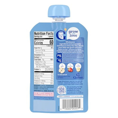 Gerber Stage 2 Baby Food, Apple Strawberry Banana Puree Pouch, 2 Servings of Fruit, No Added Sweetener, No Artificial Colors or Flavors, 12-Pack