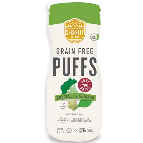 Serenity Kids 6+ Months Baby Veggie Puffs Toddler Snacks - Grain & Gluten-Free No Added Sugar - Organic Cassava Broccoli & Spinach - 1.5 Oz, 6 Pack