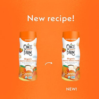 Once Upon A Farm Mango, Coconut & Carrot Puffed Sorghum Snack, Fruit & Veggie Puffs, Non GMO, 1.5 Ounces (Pack Of 6)