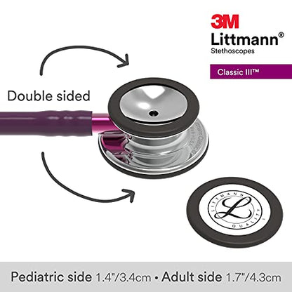 3M Littmann Classic III Monitoring Stethoscope, 5960, More Than 2X as Loud, Weighs Less, Stainless Steel Mirror-Finish Chestpiece, 27" Plum Tube, Pink Stem, and Smoke Headset
