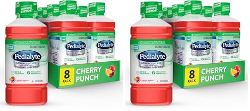 Pedialyte Advanced Care Electrolyte Solution, 1 Liter, 8 Count, with PreActive Prebiotics, Hydration Drink, Cherry Punch (Pack of 2)