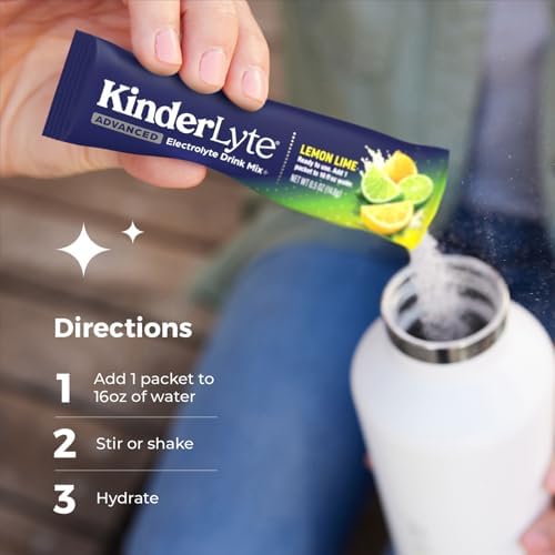 Kinderlyte Advanced Electrolyte Powder for Kids and Adults - Drink Mix Hydration Packets (Lemon Lime, 16 Count), with PreMax Prebiotics, No Artificial Sweeteners or Flavors, No Synthetic Dyes