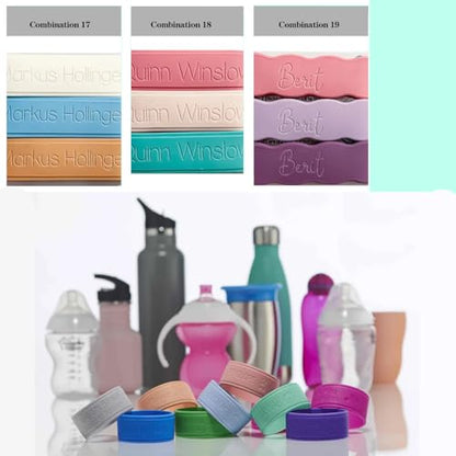 3 Piece Personalized Baby Bottle Labels for Daycare School Summer Camp Customized Children's Water Bottle Name Bands Custom Engraved Reusable Silicone Cup Bands Labels
