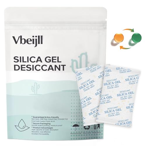 Premium 20 Gram 50 Pcs Desiccant Silica Gel Packets with Color Indicating - Rechargeable Moisture Absorbers for Food Grade Silica Packets for Foods, Seeds, 3D Filaments, Electronics, Safes