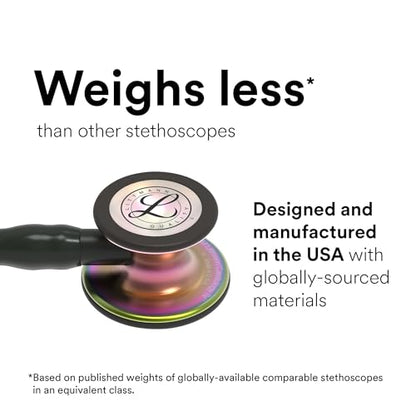 3M Littmann Cardiology IV Diagnostic Stethoscope, 6240, More Than 2X as Loud, Weighs Less, Stainless Steel High Polish Rainbow-Finish Chestpiece, 27" Black Tube, Smoke Stem, and Headset