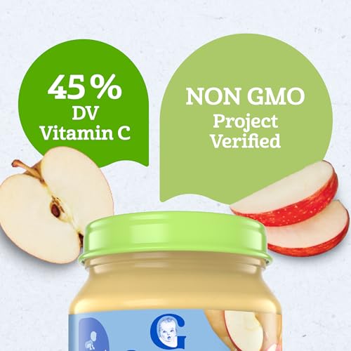 Gerber Stage 1 Baby Food, Organic Apple Jar, Fruit Puree, Vitamin C, Non-GMO, Baby Food Fruit, Puree Jars Glass, 10-pack