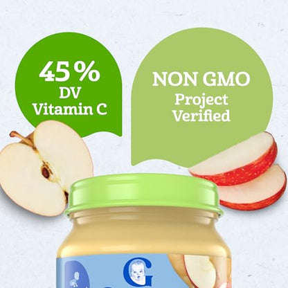 Gerber Stage 1 Baby Food, Organic Apple Jar, Fruit Puree, Vitamin C, Non-GMO, Baby Food Fruit, Puree Jars Glass, 10-pack
