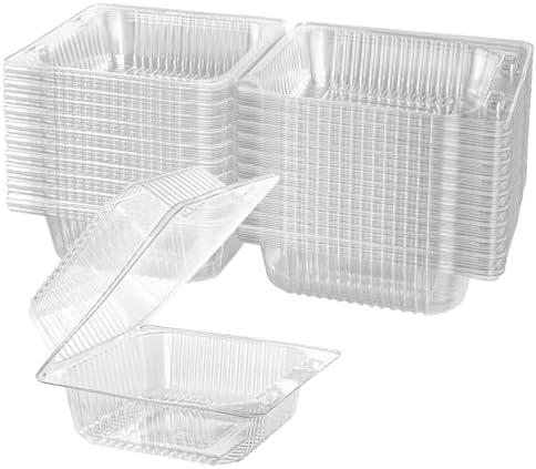 300 Count Clear Plastic Hinged Take Out Containers Clamshell Takeout Tray Food Clamshell Containers Outside Diameter for Dessert, Snacksetc, Cakes Slice, Cookies, Salads