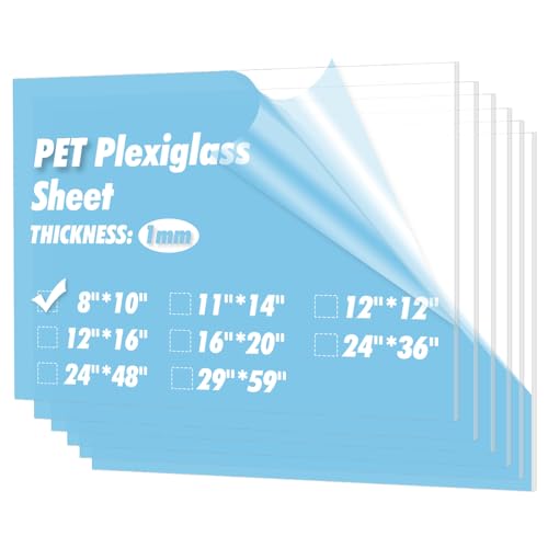 Art3d 10-Pack of 8×10" PET/Plexiglass Sheets, Transparent Clear Flexible Plastic Sheet Panels for Craft, Picture Frames, Sign Blank, DIY Display Project