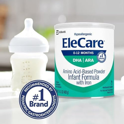 EleCare Hypoallergenic Amino Acid-Based Infant Formula, Complete Nutrition for Food Allergies and GI Conditions, Amino Acid-Based Baby Formula Powder, 14.1-oz Can