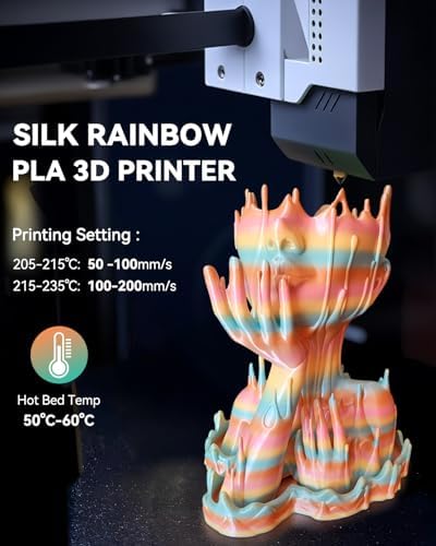 SUNLU Silk Rainbow PLA Filament, Multicolor Silk 3D Printer Filament 1.75mm +/- 0.02mm, Fast Color Change Each 8 Meters, 330 Meters, 1kg/2.2lbs, Silk Rainbow Filament(Pink-Yellow-Blue-Green)