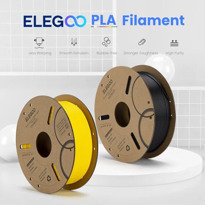 ELEGOO PLA Filament 1.75mm Black & Gray 2KG, 3D Printer Filament Dimensional Accuracy +/- 0.02mm, 2 Pack 1kg Cardboard Spool(2.2lbs) 3D Printing Filament Fits for Most FDM 3D Printers