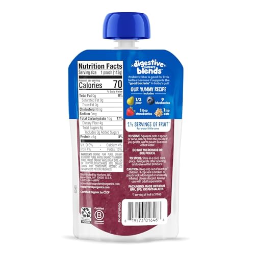 Happy Baby Digestive Support Blends Baby Food, Pear, Blueberries, Strawberries & Oats, 4 Oz (Pack of 16) + Happy Baby Organics Stage 2 Clearly Crafted, Apples, Guavas & Beets, 4 Oz (Pack of 16)