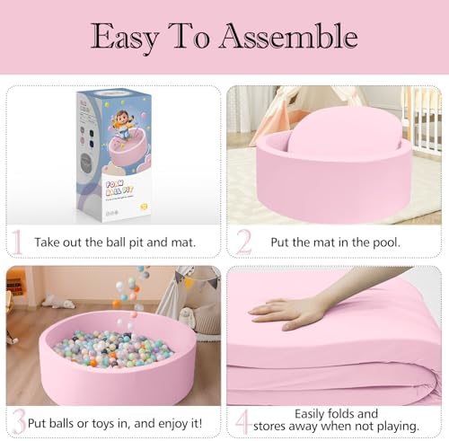 Ball Pit for Toddlers, 35.4"x 11.8" Foam Ball Pits, Indoor Soft Round Baby Playpen for Children, Ideal Gift for Toddlers, Pink, (Balls not Included)