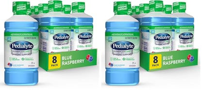 Pedialyte AdvancedCare Electrolyte Solution, 1 Liter, 8 Count, with PreActiv Prebiotics, Hydration Drink, Blue Raspberry (Pack of 2)