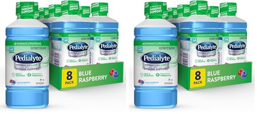 Pedialyte AdvancedCare Electrolyte Solution, 1 Liter, 8 Count, with PreActiv Prebiotics, Hydration Drink, Blue Raspberry (Pack of 2)