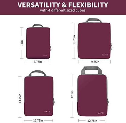 BAGAIL 4 Set/6 Set/8 Set Compression Packing Cubes Travel Accessories Expandable Packing Organizers (Cloth Pattern, 4-Burgundy)