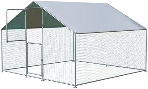 Large Chicken Coop, Chicken Coops for 10 Chickens, Chicken Runs for Yard with Water Poof & UV Resistance Cover, Spire Roof Chicken Coop Run with Double Lockable Doors for Outdoor Backyard
