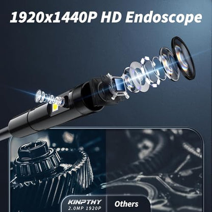 Endoscope Camera with Light,1920P HD Borescope Tools with 8 Adjustable LED Lights, Endoscope with Semi-Rigid Snake Camera, IP67 Waterproof Inspection Borescope for iOS and Android-16.4ft Dual-Lens