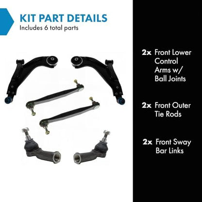 TRQ Front Steering & Suspension Kit Control Arm with Ball Joint Sway Bar Stabilizer Link Tie Rod Compatible with 2002-2008 Jaguar X-Type