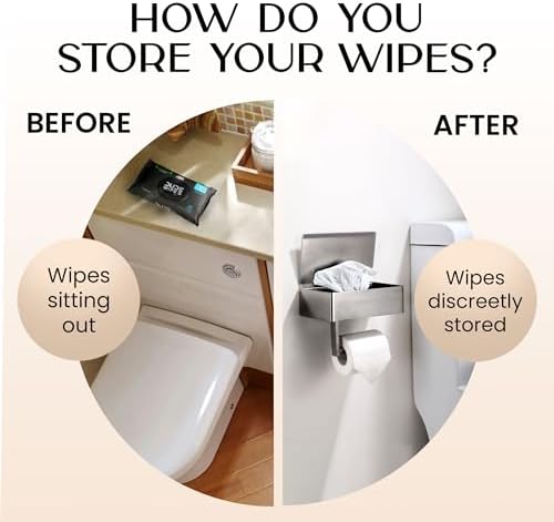 Day Moon™ Brushed Nickel Toilet Paper Holder with Shelf, Wipe Holder for Bathroom, Flushable Wipes Dispenser - Toilet Paper and Wipes Holder, Toilet Paper Holder with Storage