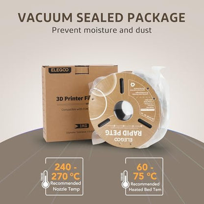 ELEGOO Rapid PETG Filament 1.75mm Blue 1KG, High Speed 30-600mm/s 3D Printer Filament Dimensional Accuracy +/- 0.02 mm, 1kg Cardboard Spool(2.2lbs) Fits for Most FDM 3D Printers