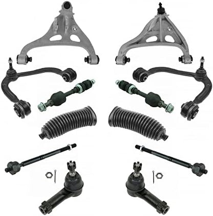 TRQ Front Steering & Suspension Kit Control Arm with Ball Joint Steering Rack & Pinion Bellow Sway Bar Stabilizer Link Tie Rod Compatible with 2005-2008 Ford F-150 2006-2008 Lincoln Mark LT
