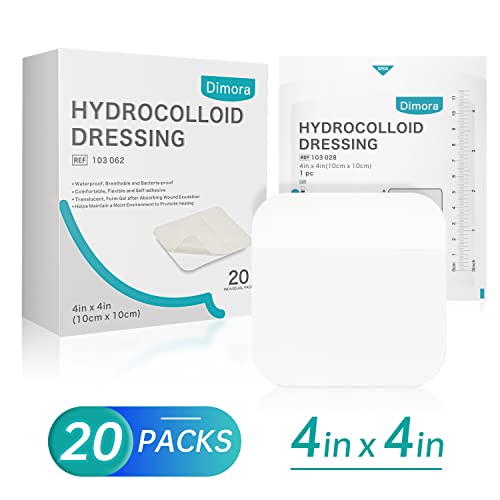 Dimora 20 Pack Hydrocolloid Wound Dressing, Ultra Thin 4" x 4" Large Patch Bandages with Self-Adhesive
