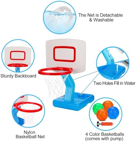 Toddler Basketball Hoop Indoor Mini Adjustable Basketball Goal with Ball Pump Outdoor Toys Backyard Game Outside Pool Basketball Toys for 1 2 3 4 Year Old Boy Girl Kid Toy Age 2-4 4-8 Birthday Gift