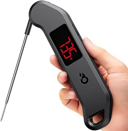 Professional Digital Meat Thermometer, 1 Sec Instant Read, ±0.5℉ Accuracy NIST&NSF Certified Food Thermometer, Auto-Rotate Bright LED Screen, 100% Waterproof Cooking Thermometer for Grill BBQ, Black