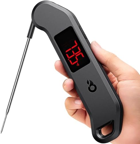 Professional Digital Meat Thermometer, 1 Sec Instant Read, ±0.5℉ Accuracy NIST&NSF Certified Food Thermometer, Auto-Rotate Bright LED Screen, 100% Waterproof Cooking Thermometer for Grill BBQ, Black