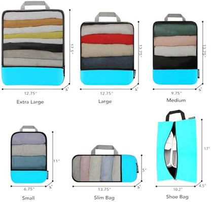 BAGAIL 4 Set/6 Set/8 Set Compression Packing Cubes Travel Accessories Expandable Packing Organizers (Half Mesh, 6-Blue)