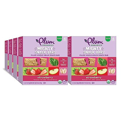 Plum Organics Mighty Snack Bars - Strawberry - 0.67 oz Bars (Pack of 48) - Organic Fruit and Vegetable Toddler Food Snack Bars