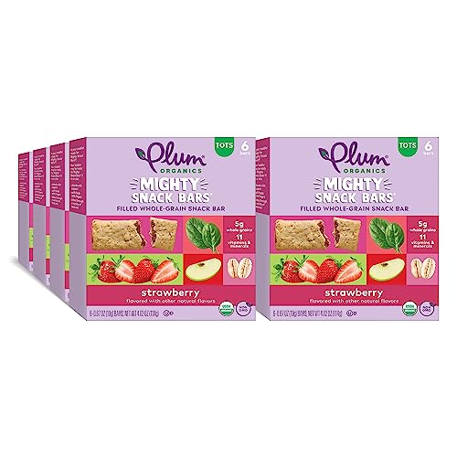 Plum Organics Mighty Snack Bars - Strawberry - 0.67 oz Bars (Pack of 48) - Organic Fruit and Vegetable Toddler Food Snack Bars