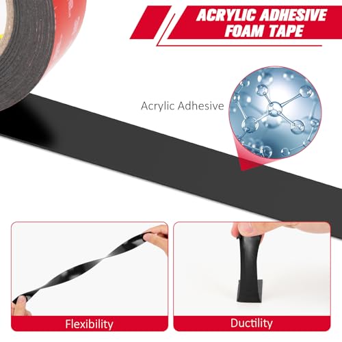 3M Double Sided VHB Tape 1" x 15.4 Ft, Heavy Duty Mounting Tape, Black 5925 Foam Tape Strong Adhesive Waterproof for Automotive Car Décor Home Office Logos Indoor Outdoor, 0.025in Thick
