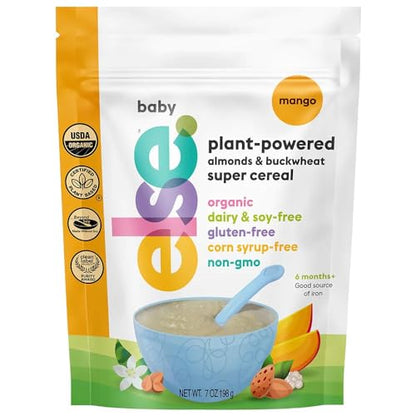 Else Nutrition Baby Cereal Stage 1 for 6 months+, Plant Protein, Organic, Whole foods, Vitamins and Minerals (Mango, 6 Pack)