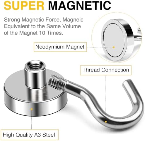 DIYMAG Magnetic Hooks, 50 LB Heavy Duty Magnet with Hooks,20 Packs Strong Rare Earth Neodymium Magnet Hooks for Hanging, Magnetic Hanger for Curtain, Home, Kitchen, Workplace