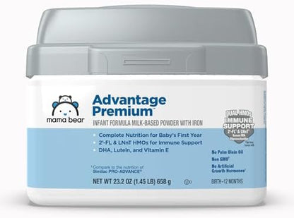 Amazon Brand - Mama Bear Advantage Premium Baby Formula Powder, 2'-FL HMO, LNnT HMOs for Immune Support, Non-GMO, 23.2 oz, 1.45 pound (Pack of 1)