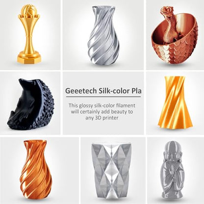 Geeetech Silk PLA Filament 1.75mm for 3D Printer, Metal-Like Shiny 3D Filament 1kg (2.2lbs) 1 Spool, Dimensional Accuracy +/- 0.02 mm, Metallic Black