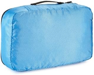 Amazon Basics Small Packing Cubes for Travel, Packing Organizers, 4-Piece-Set With Double Zipper Pulls and Mesh Top Panel, 100% Durable Polyester, Sky Blue, 11"L x 6.8"W x 3"H