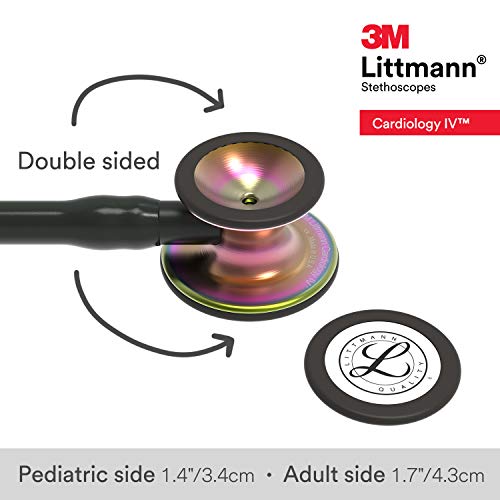 3M Littmann Cardiology IV Diagnostic Stethoscope, 6165, More Than 2X as Loud, Weighs Less, Stainless Steel Rainbow-Finish Chestpiece, 27" Black Tube, Stem, and Headset