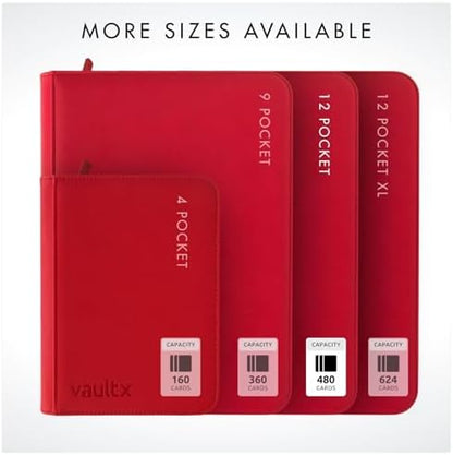 Vault X 12 Pocket Trading Card Zip Binder - 480 cards, Premium Exo-Tec Album Material, 20 Side-Loading Pages, Folder for Collectible Card Games, Sports, TCG (Red)